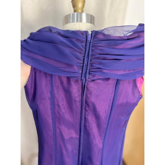 Vintage 90s CACHE Purple Chiffon Off Shoulder Evening Gown Made in USA Small - Picture 6 of 7